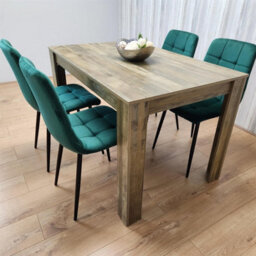 Kosy Koala Rustic Effect Wood Dining Table Set With 4 Grey Velvet Chairs Modern Dining Room Furniture - thumbnail 5