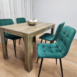 Kosy Koala Rustic Effect Wood Dining Table Set With 4 Grey Velvet Chairs Modern Dining Room Furniture - thumbnail 7