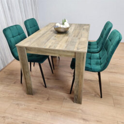 Kosy Koala Rustic Effect Wood Dining Table Set With 4 Grey Velvet Chairs Modern Dining Room Furniture - thumbnail 4