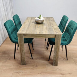 Kosy Koala Rustic Effect Wood Dining Table Set With 4 Grey Velvet Chairs Modern Dining Room Furniture