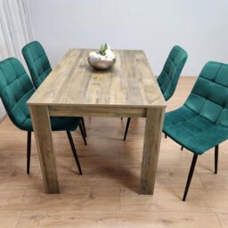 Kosy Koala Rustic Effect Wood Dining Table Set With 4 Grey Velvet Chairs Modern Dining Room Furniture - thumbnail 8