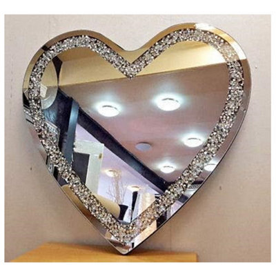 Biznest Heart Shape Gatsby Crushed Diamond Crystal Wall Mirror 70X70