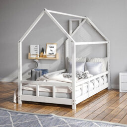 Living And Home White Toddler Bed With House Frame Pine Wood - thumbnail 4