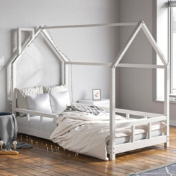 Living And Home White Toddler Bed With House Frame Pine Wood - thumbnail 2