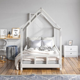 Living And Home White Toddler Bed With House Frame Pine Wood - thumbnail 3