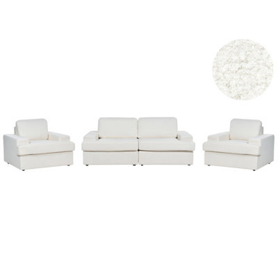 Beliani Living Room Set 5 Seater Alla Boucle Off-White - image 1