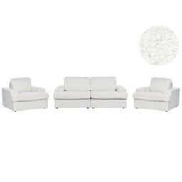 Beliani Living Room Set 5 Seater Alla Boucle Off-White - thumbnail 1