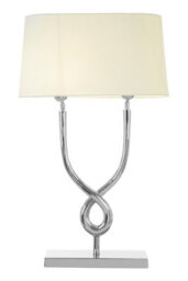 Orsina Table Lamp With Cross Base, High Gloss Nickel Finish Steel Frame, White Cotton Shade, Twisted Design Lighting