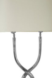 Orsina Table Lamp With Cross Base, High Gloss Nickel Finish Steel Frame, White Cotton Shade, Twisted Design Lighting - thumbnail 3