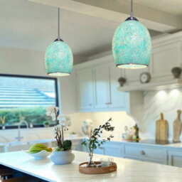 Long Life Lamps Company Vintage Ceiling Crackle Blue Mosaic Glass Pendant Light K420 - thumbnail 8