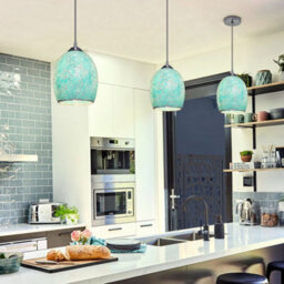 Long Life Lamps Company Vintage Ceiling Crackle Blue Mosaic Glass Pendant Light K420 - thumbnail 9