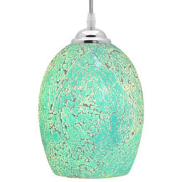 Long Life Lamps Company Vintage Ceiling Crackle Blue Mosaic Glass Pendant Light K420 - thumbnail 3