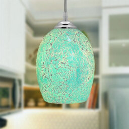 Long Life Lamps Company Vintage Ceiling Crackle Blue Mosaic Glass Pendant Light K420 - thumbnail 7