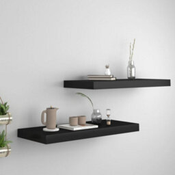 Berkfield Floating Wall Shelves 2 Pcs Black 60X23.5X3.8 Cm Mdf - thumbnail 1
