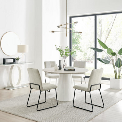 Furniturebox Uk Palma Beige Stone Effect Round Dining Table & 4 Taupe Halle Chairs - image 1