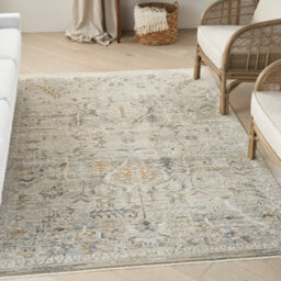 Ivory Traditional Abstract Floral Rug Easy To Clean Dining Room-239Cm (Circle) - thumbnail 3