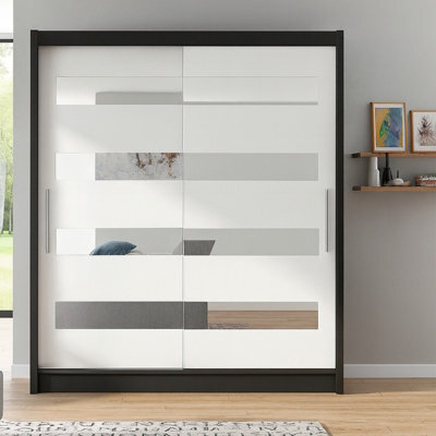 Sliding Wardrobe Westa Xiii 150 Cm With Mirror Panels Black White - image 1