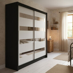 Sliding Wardrobe Westa Xiii 150 Cm With Mirror Panels Black White - thumbnail 2