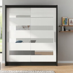 Sliding Wardrobe Westa Xiii 150 Cm With Mirror Panels Black White - thumbnail 1