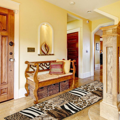 Bravich Hard Wearing Hessian Backed Stair Runner Kitchen Mat - Texas Safari Print - 60X450Cm (2'x15') - image 1