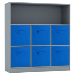 Urbn-Living Urbnliving 94Cm Height Grey Wooden Wide 7 Cubed Cupboard Bookcase Storage Units Shelves With 6 Dark Blue Drawers