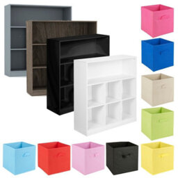 Urbn-Living Urbnliving 94Cm Height Grey Wooden Wide 7 Cubed Cupboard Bookcase Storage Units Shelves With 6 Dark Blue Drawers - thumbnail 2