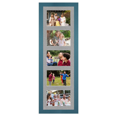 AK Frames 26X8 Navy Blue Modern Multi Photo Frame With Silver Mount - Holds 5 Apertures (5X) 6X4 Photos - image 1