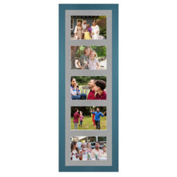 AK Frames 26X8 Navy Blue Modern Multi Photo Frame With Silver Mount - Holds 5 Apertures (5X) 6X4 Photos