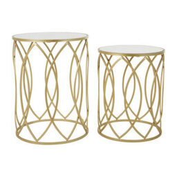 Orsina Set Of 2 Champagne Finish Side Tables, Nesting Round Tables With Mirrored Glass Tops, Metal Frame Tables - thumbnail 1