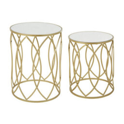 Orsina Set Of 2 Champagne Finish Side Tables, Nesting Round Tables With Mirrored Glass Tops, Metal Frame Tables - thumbnail 2