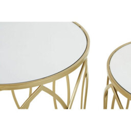 Orsina Set Of 2 Champagne Finish Side Tables, Nesting Round Tables With Mirrored Glass Tops, Metal Frame Tables - thumbnail 3