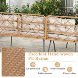 Costway 3 Pcs Corner Patio Furniture Pe Rattan L-Shaped Cushioned Sofa Set-Beige - thumbnail 6