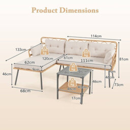 Costway 3 Pcs Corner Patio Furniture Pe Rattan L-Shaped Cushioned Sofa Set-Beige - thumbnail 2