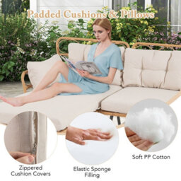 Costway 3 Pcs Corner Patio Furniture Pe Rattan L-Shaped Cushioned Sofa Set-Beige - thumbnail 4