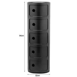 Black - 5Tiers Cylindrical Round Storage Cabinet Cupboard Shelf Side End Table Shelf - thumbnail 3