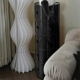 Black - 5Tiers Cylindrical Round Storage Cabinet Cupboard Shelf Side End Table Shelf - thumbnail 2