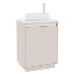 Royal Bathrooms Orion 600mm Warm Taupe Floor Standing Plain White Countertop Vanity Unit 2 Door With Lyon Basin & Chrome Accent Trim - thumbnail 6