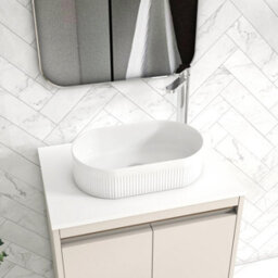Royal Bathrooms Orion 600mm Warm Taupe Floor Standing Plain White Countertop Vanity Unit 2 Door With Lyon Basin & Chrome Accent Trim - thumbnail 5