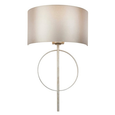 Antique Silver Leaf Wall Light & Mink Satin Half Shade Dimmable Filament Lamp - image 1