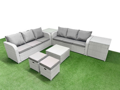 Fimous Outdoor Garden Furniture Sets 8 Seater Wicker Rattan Furniture Sofa Sets High Back Lounge Sofa Stools 2 Side Table - image 1