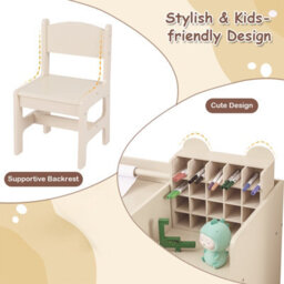 Costway Kids Art Table & Chair Set Toddler Painting Study Desk With Removable Paper Roll Holder-Natural - thumbnail 7