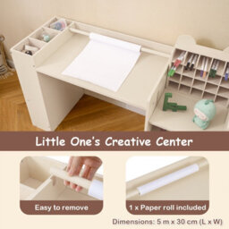 Costway Kids Art Table & Chair Set Toddler Painting Study Desk With Removable Paper Roll Holder-Natural - thumbnail 5
