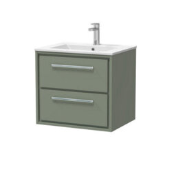 Balterley Longnor  Modern Bathroom Wall Hung 2 Soft-Close Drawer Vanity Unit & Basin, Fern Green, 600mm - thumbnail 1