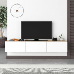 "Decortie Francy Modern Wall Mounted Tv Unit 55"" Multimedia Centre Oak White 180Cm" - thumbnail 1