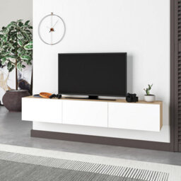 "Decortie Francy Modern Wall Mounted Tv Unit 55"" Multimedia Centre Oak White 180Cm" - thumbnail 6