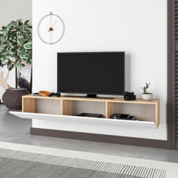 "Decortie Francy Modern Wall Mounted Tv Unit 55"" Multimedia Centre Oak White 180Cm" - thumbnail 5