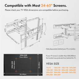 "Vonhaus Tilt & Swivel Tv Bracket For 24-65"" Screens, Tv Wall Mount W/spirit Level, 45Kg Capacity, Max Vesa: 400X400mm" - thumbnail 4