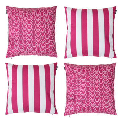 icon Indoor And Outdoor Deck Stripe Set Of 4 Pink Waterproof Filled Cushion - image 1
