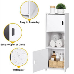 White Waterproof Bathroom Storage Cabinet Free Standing Organizer - thumbnail 4