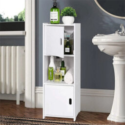 White Waterproof Bathroom Storage Cabinet Free Standing Organizer - thumbnail 3
